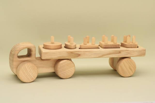 Handmade Wooden Car With Trailer Montessori Stacking Toy - image 1