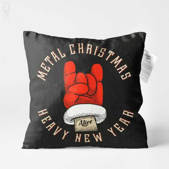 Personalised Heavy Metal Santa Christmas Cushion Cover - Velvet Pillow - image 1