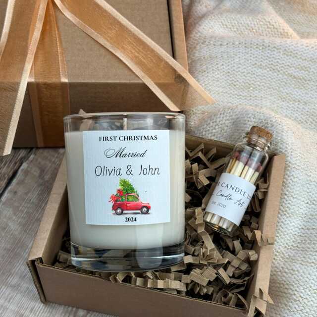 Personalised First Christmas Married Candle Newlywed Gift, Soy Wax Candle - image 1