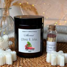 Personalised First Christmas Married Candle Newlywed Gift, Soy Wax Candle - thumbnail 3