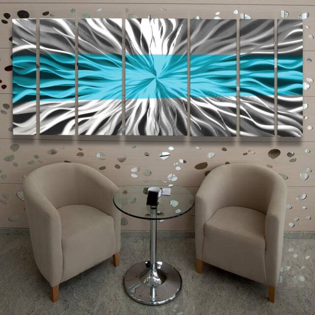 Aqua Infinity Metal Wall Art Turquoise Blue Green Modern Sculpture - image 1