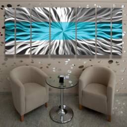 Aqua Infinity Metal Wall Art Turquoise Blue Green Modern Sculpture - thumbnail 1