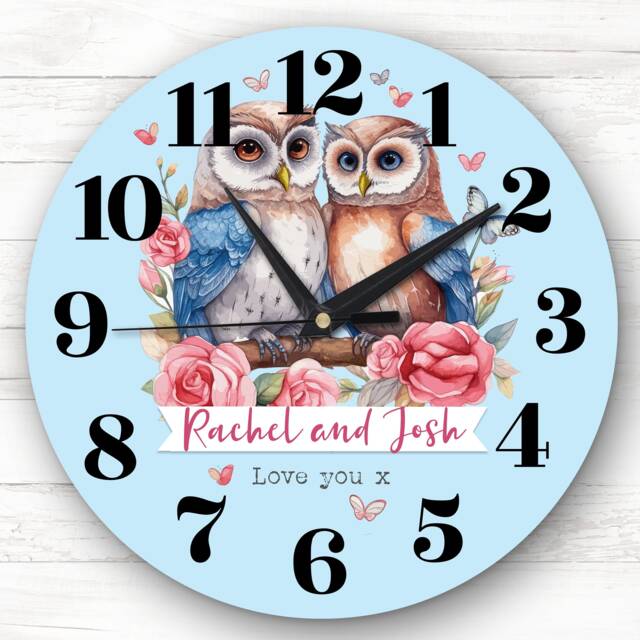 Owl Couple Love Birds Valentine's Day Gift Anniversary Personalised Clock - image 1
