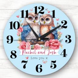 Owl Couple Love Birds Valentine's Day Gift Anniversary Personalised Clock - thumbnail 1