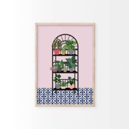 Boho Houseplant Shelf Print - Print, Plant Art, Colourful Eclectic Wall Gift, Living Room Bedroom Art - thumbnail 1