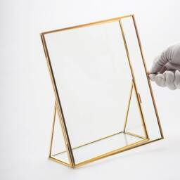 Floating Glass Frame Brass Desktop Photo Picture Double Tabletop Bilderrahmen Horizontal Vertical Pretty Perfect Pressed Flower Arrangement - thumbnail 3