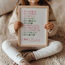 Girls Affirmation Print, Bedroom Decor, Positive Prints, Personalised, Nursery Wall Art, Gifts For Her, Pink & Green, Print - thumbnail 2
