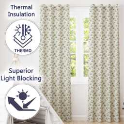Soft White Floral Sprigs Cream Background Seamless Pattern Elegant Botanical Readymade Eyelet Ring Top Thermal 100% Blackout Curtains - thumbnail 3
