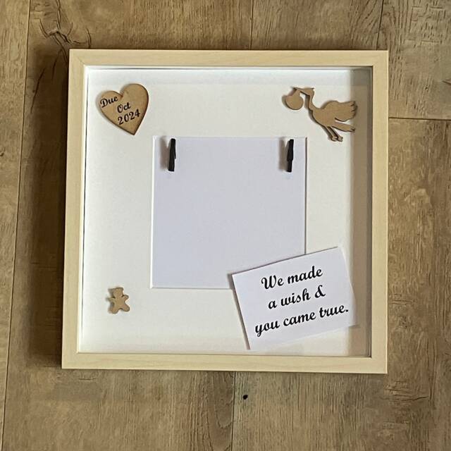 Personalised Baby Scan Frame, Wooden Stork Gift, 5x5 Photo - image 1