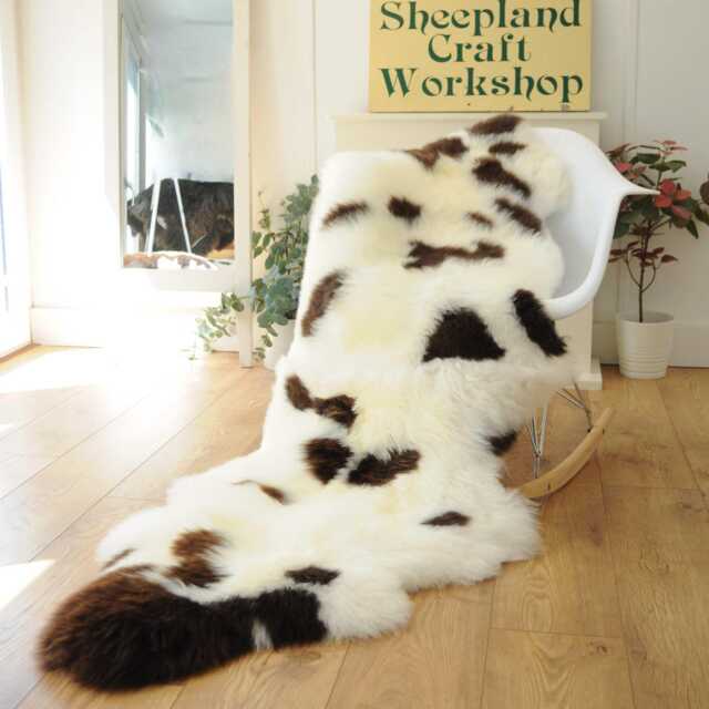 100% British Jacob Undyed Rare Breed Sheepskin Double Rug - Handmade in Somerset - image 1