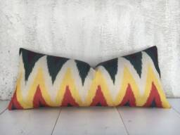 Handwoven Silk Ikat Pillow Cover - 10x24, Modern Accent - thumbnail 1