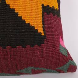 Vintage Turkish Kilim Pillow Cover Handwoven Wool Throw - 16''x16'' - thumbnail 2