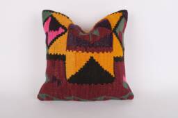Vintage Turkish Kilim Pillow Cover Handwoven Wool Throw - 16''x16'' - thumbnail 1