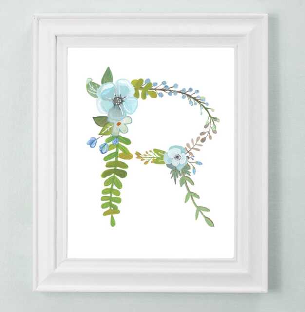 R - Floral Letter Print Decorative Botanical Initial For Nursery Or Child's Room Wall Decor Alphabet Newlywed Gift - image 1