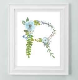 R - Floral Letter Print Decorative Botanical Initial For Nursery Or Child's Room Wall Decor Alphabet Newlywed Gift - thumbnail 1