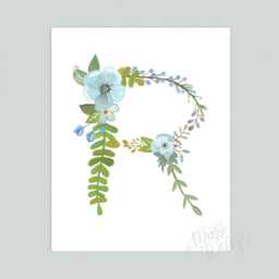R - Floral Letter Print Decorative Botanical Initial For Nursery Or Child's Room Wall Decor Alphabet Newlywed Gift - thumbnail 2