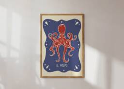 Poster Octopus, Italian Octopus Illustration/Art Print Italy, Kitchen, Food, Art, Maritime - thumbnail 1