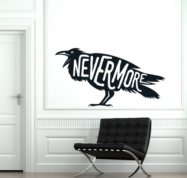 Wall Vinyl Decal Black Raven Edict Never More Quote Modern Home Art - 2525Dz - image 1