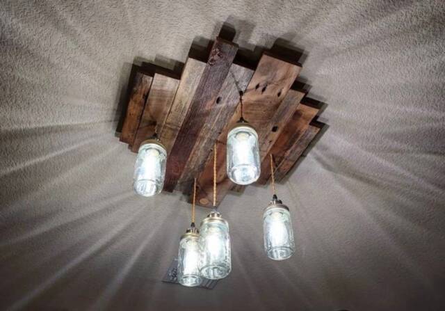 The Hillside Rustic Country Barn Wood 5 Mason Jar Chandelier - image 1