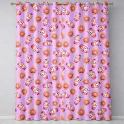 Cute Kawaii Donut & Strawberry Drink Seamless Pattern Purple Background Readymade Eyelet Ring Top Thermal 100% Blackout Curtains - thumbnail 2