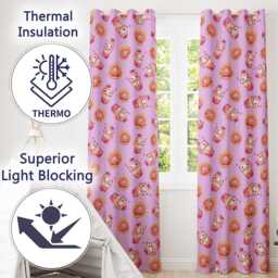 Cute Kawaii Donut & Strawberry Drink Seamless Pattern Purple Background Readymade Eyelet Ring Top Thermal 100% Blackout Curtains - thumbnail 3