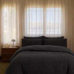 Dark Gray Waffle 100% Cotton Duvet Cover Set - thumbnail 2