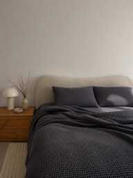 Dark Gray Waffle 100% Cotton Duvet Cover Set