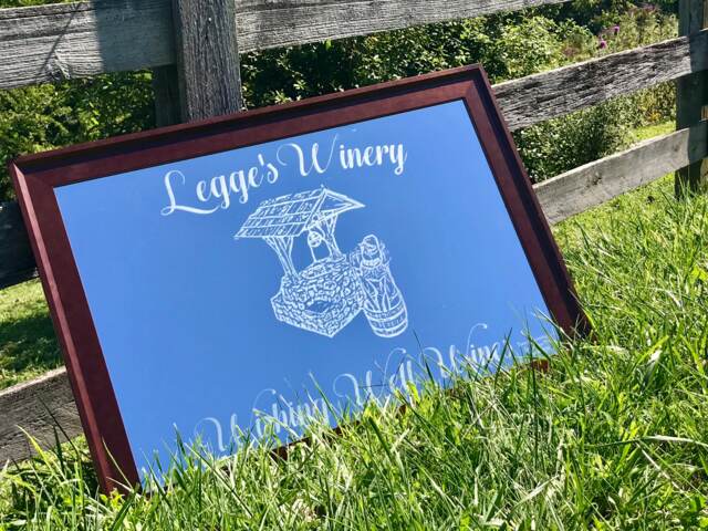 Custom Personalized Mirror, Brown Frame Large Artwork Engraved Etched Bar Winery Mirror - image 1