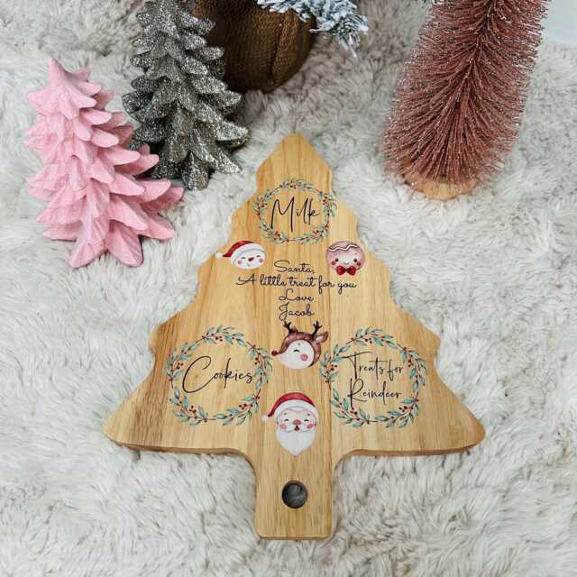 Personalised Santa Plate Wooden Christmas Eve Milk & Cookies Tray - image 1