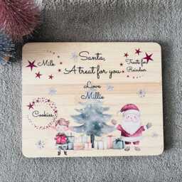 Personalised Santa Plate Wooden Christmas Eve Milk & Cookies Tray - thumbnail 2