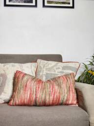Handloom Lumbar Pillow Cover Red Teracotta Sage Grey Woven Boho Cushion, Abstract Sofa Cushion, Girls Bedrooom Cushions