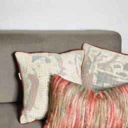 Handloom Lumbar Pillow Cover Red Pink Grey Woven Boho Cushion - thumbnail 3