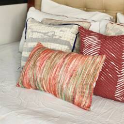 Handloom Lumbar Pillow Cover Red Pink Grey Woven Boho Cushion - thumbnail 4