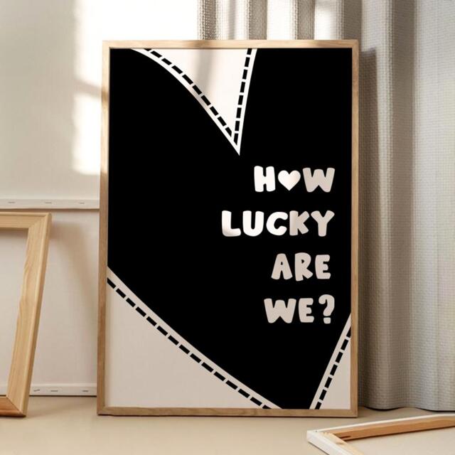 How Lucky Are We Black Heart Art Canvas Poster, Trendy Wall Art, Apartment Aesthetic Decor, Retro Home Printed Gift - image 1