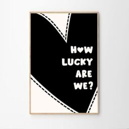 How Lucky Are We Black Heart Art Canvas Poster, Trendy Wall Art, Apartment Aesthetic Decor, Retro Home Printed Gift - thumbnail 2