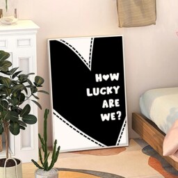 How Lucky Are We Black Heart Art Canvas Poster, Trendy Wall Art, Apartment Aesthetic Decor, Retro Home Printed Gift - thumbnail 3