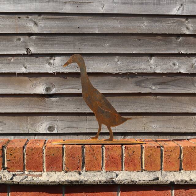 Rusty Metal Runner Duck, Garden Decoration, Steel Anniversary Gift - image 1