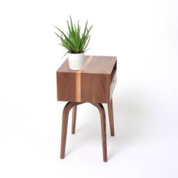 Mid Century Nightstand Solid Wood Bedside Table With Drawer Shelf Brass Handle Handmade - thumbnail 3