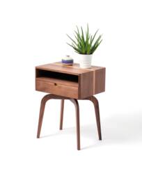 Mid Century Nightstand Solid Wood Bedside Table With Drawer Shelf Brass Handle Handmade