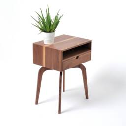 Mid Century Nightstand Solid Wood Bedside Table With Drawer Shelf Brass Handle Handmade - thumbnail 2