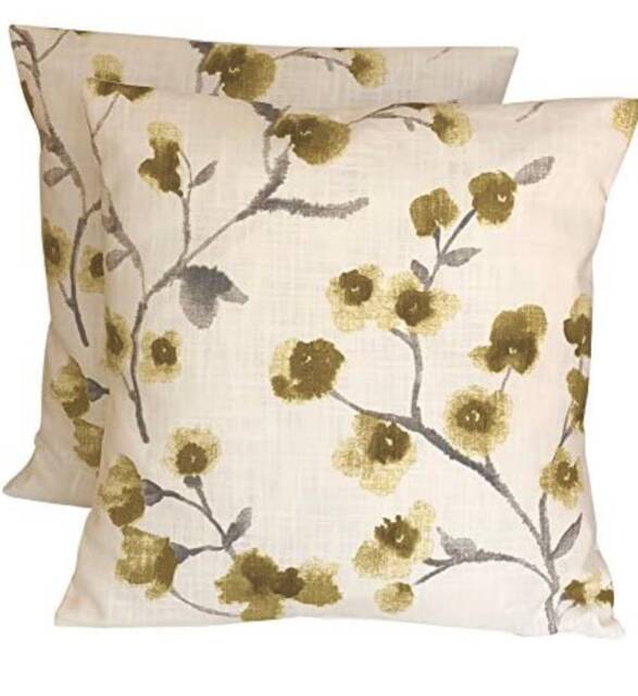 "2 X Fryetts Como Earthy Ochre Grey Floral Cushion Covers 16"" 18"" 20"" 22" - image 1