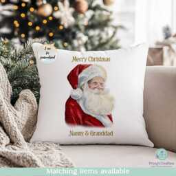 Personalised Father Christmas Cushion, Traditional Santa Pillow, Family Xmas Home Decor - thumbnail 2