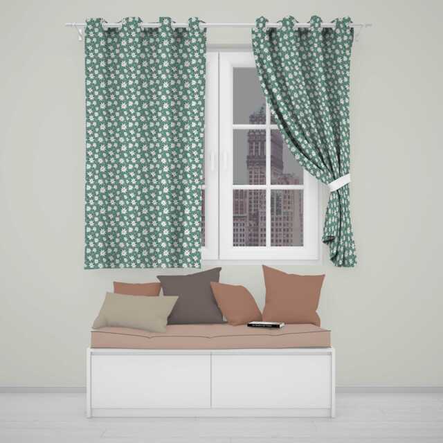 Minimal White Daisy Flowers Sage Green Seamless Pattern Simple Floral Readymade Eyelet Ring Top Thermal 100% Blackout Curtains - image 1