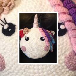 Cute Crochet Soft Unicorn Round Cushion With Flowers & Sparkle