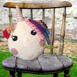 Cute Crochet Soft Unicorn Round Cushion With Flowers & Sparkle - thumbnail 4