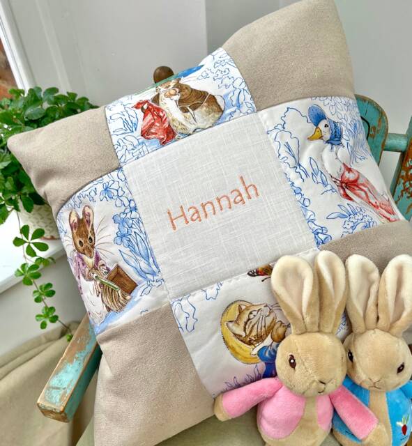 Beatrix Potter Patchwork Cushion Personalised Nursery Decor - image 1