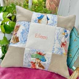 Beatrix Potter Patchwork Cushion Personalised Nursery Decor - thumbnail 3