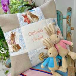 Beatrix Potter Patchwork Cushion Personalised Nursery Decor - thumbnail 4