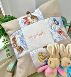 Beatrix Potter Patchwork Cushion Personalised Nursery Decor - thumbnail 1