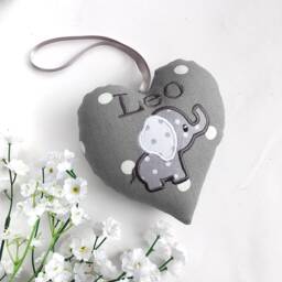 Grey & White Elephant Nursery Decoration, Personalised, Newborn Gift, Baby Christening Shower - thumbnail 2